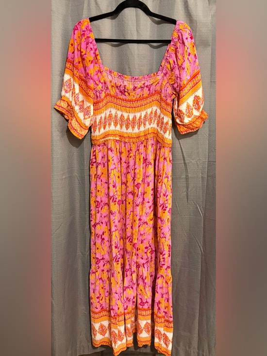 Naggoo Dresses & Skirts - ✨ 3/$20 Pink & Yellow Floral Smocked Dress Sz 2XL